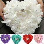 Porte - bague de mariage, lgante rose coeur en forme de bote anneau oreiller coussin dcoratif tui ...