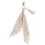 Porte - clefs metal pompon foulard fleuri 38. 6x6cm