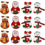 Porte - couverts de no�l neige / p�re no�l / elan, petit couteau, fourchette et cuill�re, sac a couverts ...