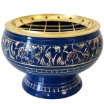 Porte encens � charbon bleu en laiton