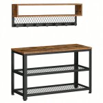 Porte - manteau et banc pour chaussures, meuble d'entrée à 2 etagères, multifonctionnel, crochets arrondis ... Porte - manteau et banc pour chaussures, meuble d'entrée à 2 etagères, multifonctionnel, crochets arrondis ...