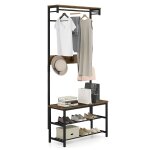 Porte - manteau avec banc et rangement chaussures 80 x 32 x 169 cm multifonctionnel style industriel ...