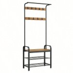 Porte - manteaux avec etagre chaussures, avec crochets amovibles, marron chtaigne 72 x 33. 7 x 183 ...