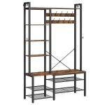 Porte - manteau meuble d entr�e 40 x 120 x 190 cm avec porte - chaussures 5 �tag�res de rangement 9 pat�res ...