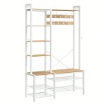 Porte - manteau, meuble d'entr�e, 5 etag�res de rangement, 9 pat�res et 6 crochets lat�raux, 40 x 120 ...