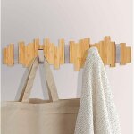 Porte - manteau mural en bois - pat�re avec 5 crochets m�talliques pliables pour manteaux, vestes, chapeaux, ...
