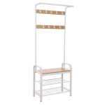 Porte - manteaux portemanteau m�tallique vestiaire rigide avec banc � chaussures meuble de rangement ...