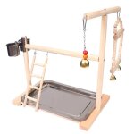 Porte - perroquet avec tasse, plateau, balanoire, echelle suspendue, pont en bois, aire de jeux, perchoirs ...