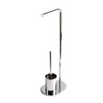 Porte - rouleau de papier toilette sur pied avec porte - brosse de toilette et base ovale chromee