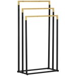 Porte - serviette autoportant 3 barres - dim. 45l x 22l x 86h cm - bois bambou acier noir