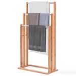 Porte - serviettes echelle 3 barres en bambou et acier inoxydable � support serviettes et v�tements 46x24x84 ...