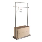Portemanteau design 90x42x180 cm en bois plaqu� noyer avec 2 tiroirs soft - closing, barre en acier inoxydable ...