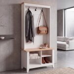 Portemanteau hwc - p28, portemanteau sur pied avec �tag�re � chaussures et banc, 3 crochets et 4 compartiments ...