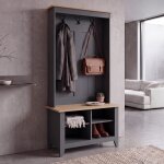 Portemanteau hwc - p28, portemanteau sur pied avec �tag�re � chaussures et banc, 3 crochets et 4 compartiments ...