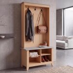 Portemanteau hwc - p28, portemanteau sur pied avec �tag�re � chaussures et banc, 3 crochets et 4 compartiments ...