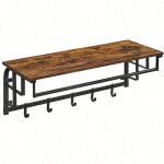 Portemanteau mural avec etag�re de rangement, 5 crochets amovibles, marron rustique et noir