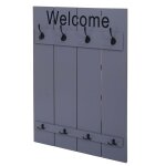 Portemanteau mural hwc - c89 welcome, panneau de vestiaire, look shabby vintage, 91x60cm gris - bleu Portemanteau mural hwc - c89 welcome, panneau de vestiaire, look shabby vintage, 91x60cm gris - bleu