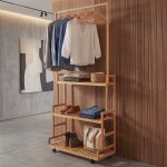 Portemanteau sur pied en bambou hwc - q33, portemanteau, porte - v�tements, �tag�re � chaussures, 1 tringle ...
