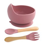 Poudre - rose - bol d'alimentation en silicone personnalis avec nom ou logo pour bb, ventouse sre, ...