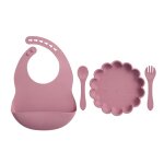 Poudre de poudre - vaisselle en silicone pour nouveau - n, ventouse, assiette, gobelet, bavoir, cuillre, ...