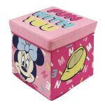 Pouf si�ge et bo�te de rangement minnie - miraculous - rose - enfant - 30x30x30cm - tissu