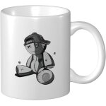 Une poupee vaudou noire et blanche portant un chapeau tourne vers l'arriere tasse a cafe 11 oz pour le ...