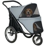 Poussette buggy chien 3 roues pliable pneus gonflables - sac, coussin, laisse intgrs - gris