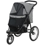 Poussette jogger pour chien pliable en un clic - panier de rangement, coussin lavable, attache, auvent ...