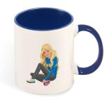 Princesse poupee cheveux longs dores robe bleue couleur tasse a cafe, tasse en ceramique 330 ml, cadeau ...