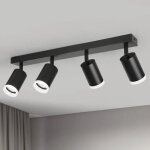Projecteur de plafond rotatif 4 spots projecteur noir gu10, m�tal anti - corrosion, anneaux acryliques ...