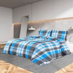 Prolenta premium - ensemble de housse de couette bleu et gris 200x220 cm coton
