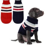 Pull pour chien a 2 rayures - pull en tricot chaud, pull en tricot doux avec col haut pour chiens de ...