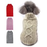 Pull pour chien avec col haut en fil dor�, pull pour chien en tricot corde pour temps froid