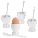 Quatre coquetiers avec cuillres en porcelaine blanche, lavables au lave - vaisselle