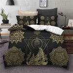 R��tro myst��rieux oriental bouddha statue housse de couette bouddhisme culture zen cr��atif noir d'or ...