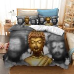 R��tro myst��rieux oriental bouddha statue housse de couette bouddhisme culture zen cr��atif noir d'or ...