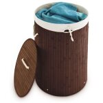 Relaxdays 4052025046750 panier � linge 70 l rond bambou, coton, polyester marron