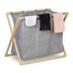 Relaxdays panier � linge couvercle 3 compartiments corbeille bambou coffre � linge 84 l