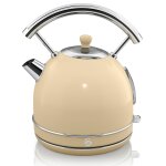 Retro bouilloire, 1, 8 l, acier inoxydable sans bpa, r�sistance cach�e, sans fil 3000w cr�me swan sk14630cn ...