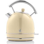 Retro bouilloire, 1, 8 l, acier inoxydable sans bpa, r�sistance cach�e, sans fil, 3000w, cr�me, swan, ...
