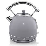 Retro bouilloire, 1, 8 l, acier inoxydable sans bpa, r�sistance cach�e, sans fil 3000w gris swan sk14630grn ...