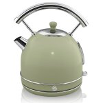 Retro bouilloire, 1, 8 l, acier inoxydable sans bpa, r�sistance cach�e, sans fil 3000w vert swan sk14630gn ...