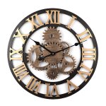 Retro vintage europenne handmade 3d engrenage dcoratif en bois vintage horloge murale (couleur or) ...