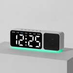 R�veil bluetooth avec enceinte veilleuse grand ecran led date et double alarme blanc yonis