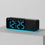 R�veil bluetooth avec enceinte veilleuse grand ecran led date et double alarme bleu yonis