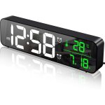 R�veil num�rique, horloge murale r�veil matin led digital miroir grand ecran avec temp�rature date, 2 ...