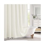 Rideau de douche boh�me en coton et lin 91 x 183 cm avec pompons ¿ r�sistant � l'eau, facile � nettoyer, ...