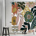 Rideau de douche boh�me, rideau de douche de style boh�me fleurs rose feuille verte rideau de bain r�sistant ...