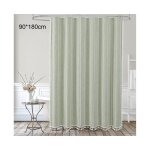 Rideau de douche boho farmhouse vert sauge 91 x 183 cm avec pompons ¿ hydrofuge, m�lange de lin durable, ...