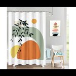 Rideau de douche boho modern abstract - tissu doux et imperm�able, motif g�om�trique, 183 x 183 cm, entretien ...